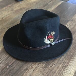 Men's Black Fedora Hat with Feather Accent
